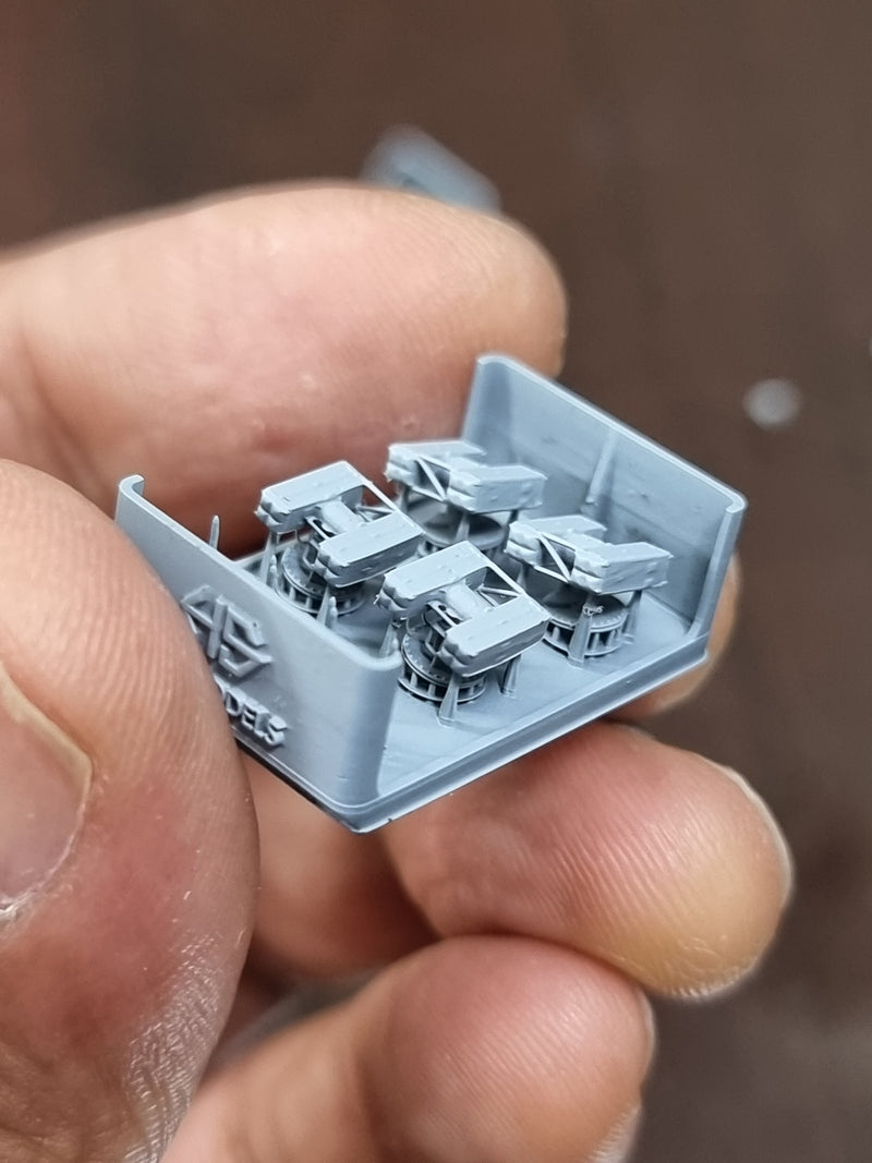 Photo of MK-29 Sea Sparrow 1:700 HS Model resin parts with launchers and missiles.