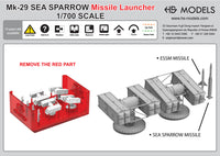 Photo of MK-29 Sea Sparrow 1:700 HS Model resin parts with launchers and missiles.