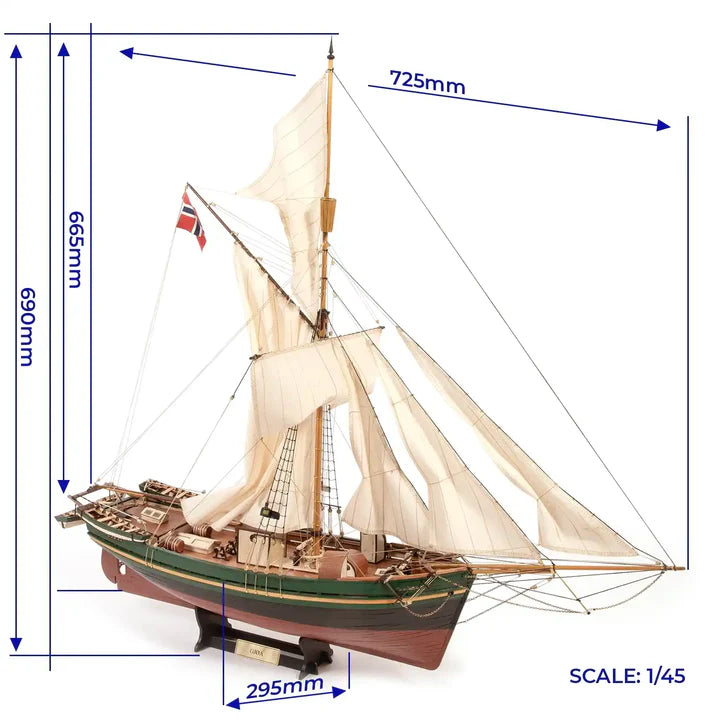 Photo of OcCre Gjøa Wooden Model Ship Kit 1:45 Scale (12016) depicting Roald Amundsen's Northwest Passage expedition vessel