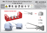 Photo of Mk.75 76mm/62cal Naval Gun 1:700 scale 3D printed resin model set by HS Model