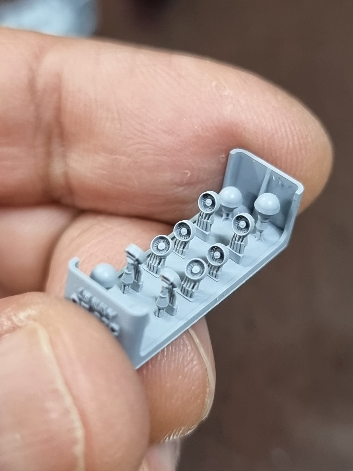 Photo of OE-82C / OE-570 SATCOM Antenna 1:700 scale resin model set by HS Model, showing 12 detailed 3D printed parts in two types