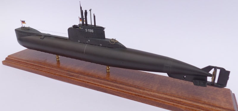 Photo of a 1:144 scale resin model of the German Type 206A submarine by RC Subs, showing detailed hull features and accurate Cold War-era design.