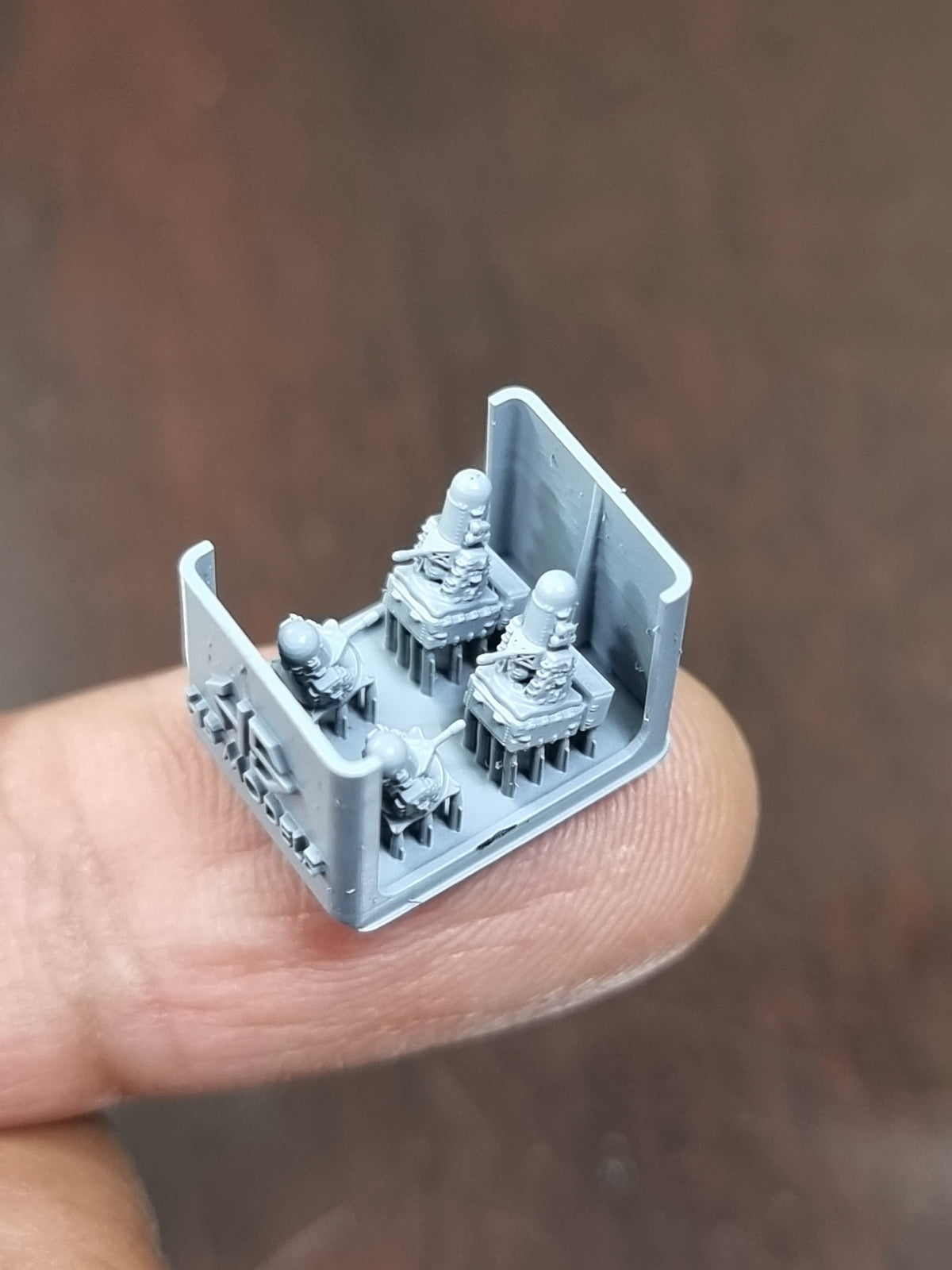 Photo of Phalanx CIWS Block 1B 1/700 scale resin model set by HS Model HSM-U700003S showing four detailed 3D printed parts