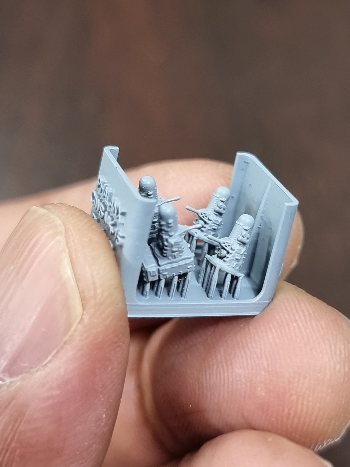 Photo of Phalanx CIWS Block 1B 1/700 scale resin model set by HS Model HSM-U700003S showing four detailed 3D printed parts