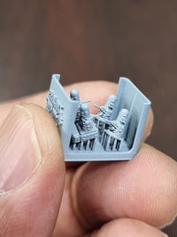 Photo of Phalanx CIWS Block 1B 1/700 scale resin model set by HS Model HSM-U700003S showing four detailed 3D printed parts