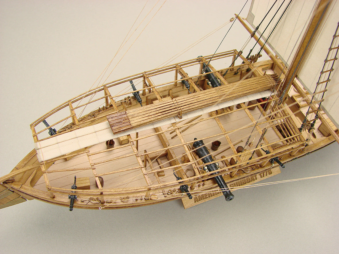Photo of the Philadelphia American Gunboat 1776 wooden model kit in 1:72 scale by Shipyard WM:008