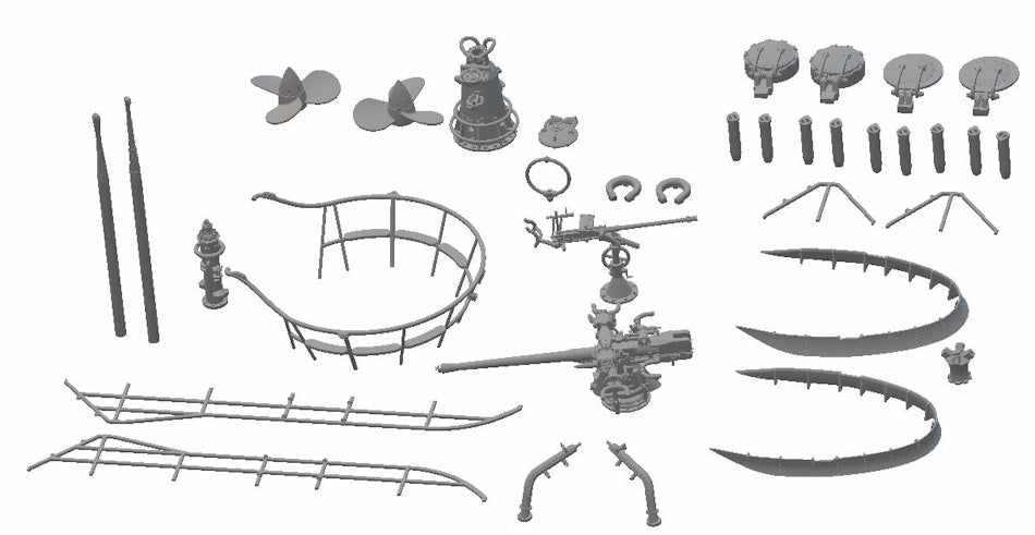 Photo of U-Boat Type VIIC resin 3D printed accessories for Revell 05038 and 05675 1:144 scale submarine kits by RCSubs