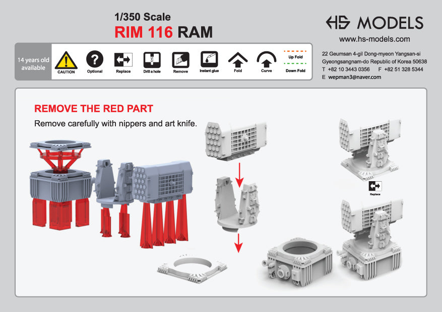 Photo of RIM 116 RAM Launcher 1/350 scale resin model set HSM-U350009S 3D printed parts