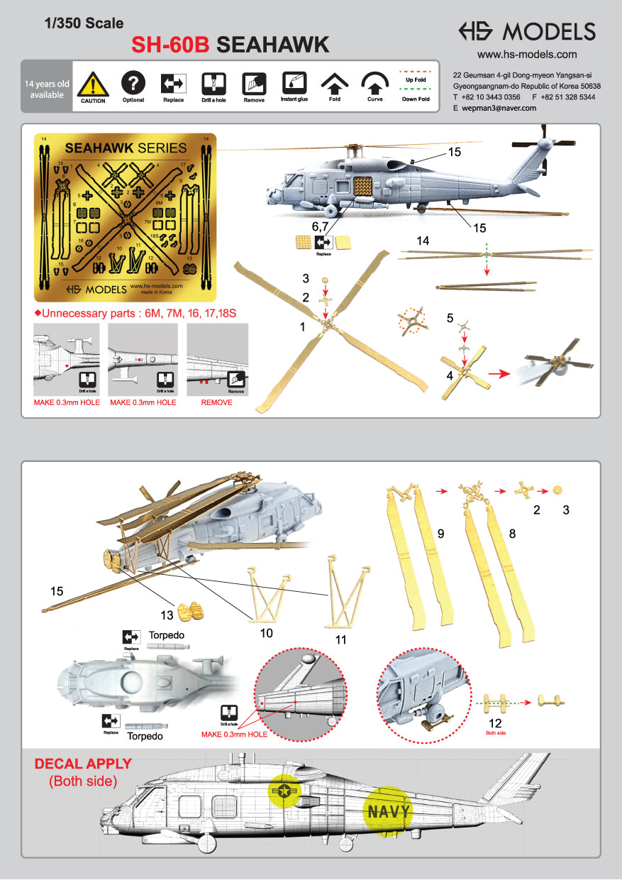 Photo of SH-60B Sea Hawk 1/350 scale resin helicopter model kit HSM-U350010S with photo etch and decals