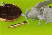 Photo of 1:350 US Navy Mark 13 Airborne Torpedoes with trolleys, turned brass construction, wooden breakaway nose and tail protection, and photo-etched parts.