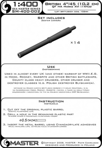 Photo of Master 1:400 British 4in/45 QF HA Mk XVI brass barrels set SM-400-002 for WWII Royal Navy ship models