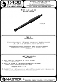 Photo of Master SM-400-003 1/400 scale Bofors 40 mm/56 brass barrels set for WWII warship models