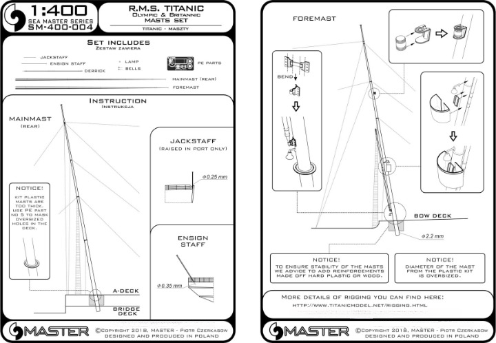 Photo of Master SM-400-004 Titanic Olympic Britannic masts set 1:400 scale with aluminum and brass parts