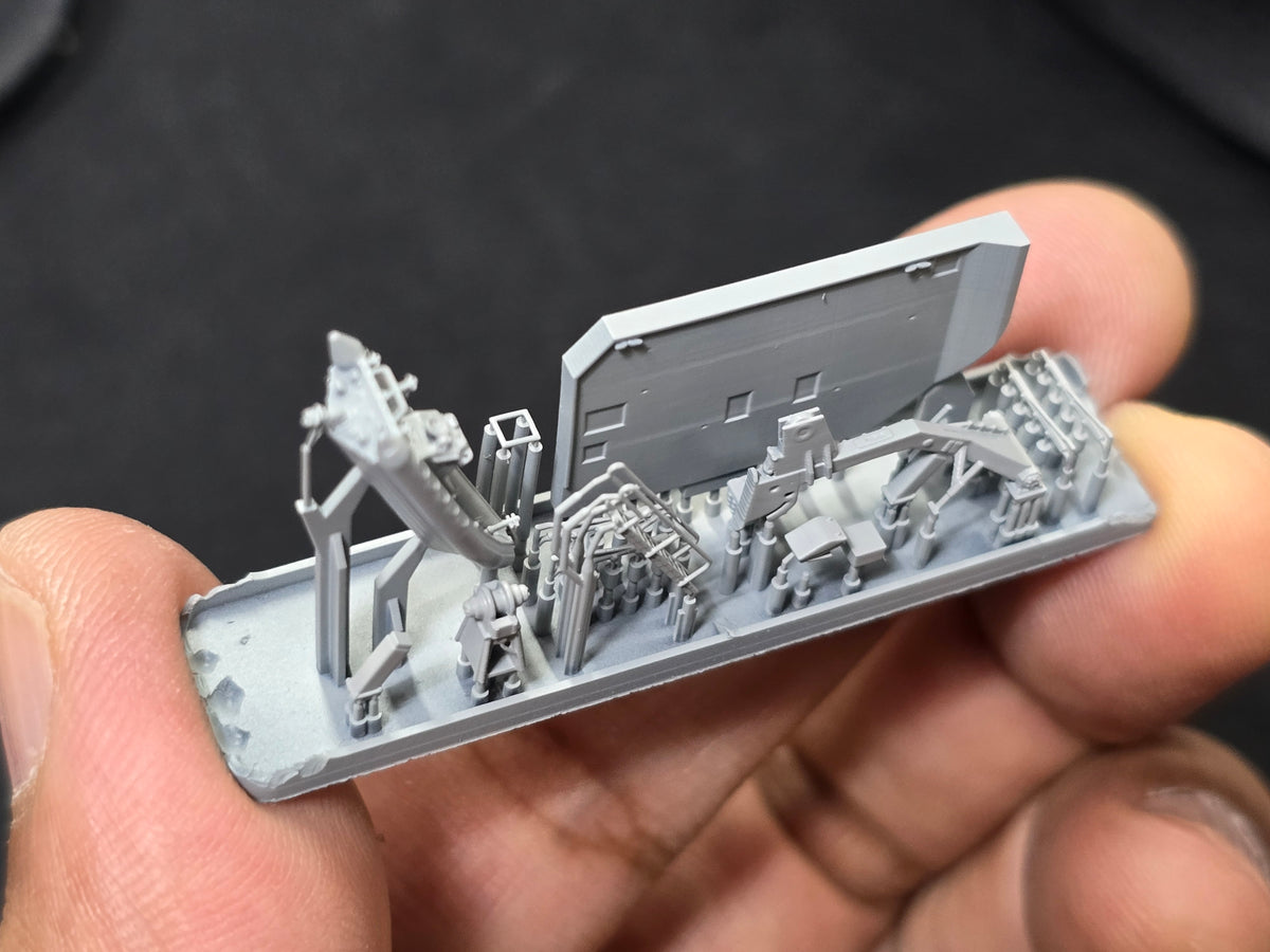 Photo of Starboard RHIB and Crane B photo etched set for Ticonderoga class cruiser 1:350 scale by HS Model