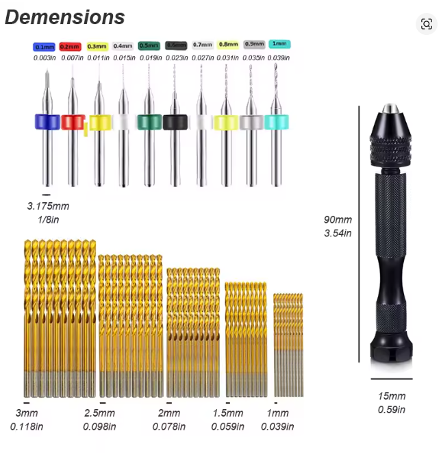 Photo of precision mini hand drill set with micro drill bits 0.1mm to 3mm for modelling and crafts