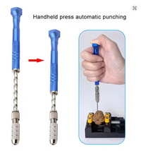 Photo of semi-automatic aluminium hand drill with HSS twist drill bits 0.8mm to 3mm for modelling and crafts