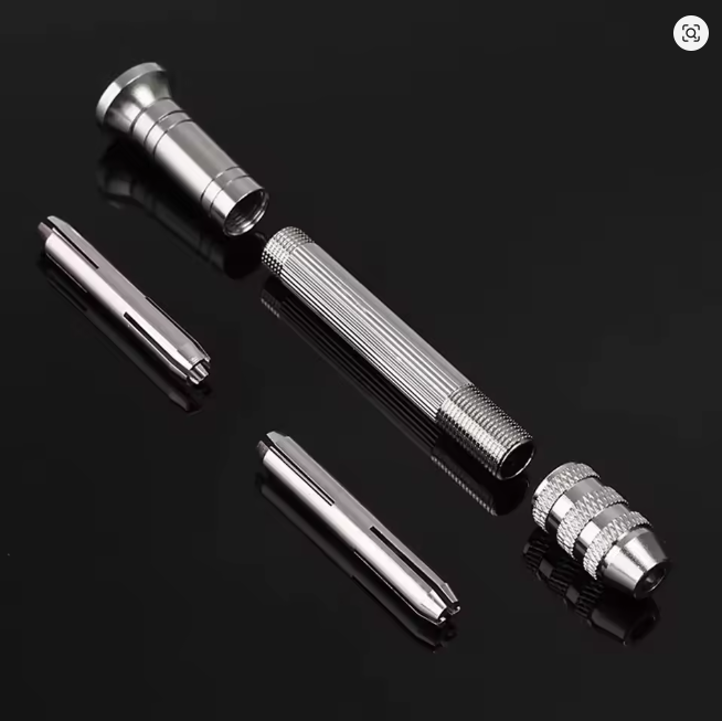 Photo of precision hand drill with 10 mini twist drill bits 0.8mm to 3mm for model making and crafts