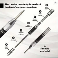 Photo of automatic center punch with hardened chrome vanadium tip and spring-loaded mechanism for metal and wood marking