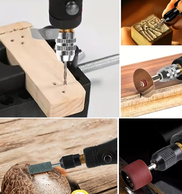 Photo of Cordless Rotary Tool Kit with case and accessories for woodworking, engraving, and DIY projects.