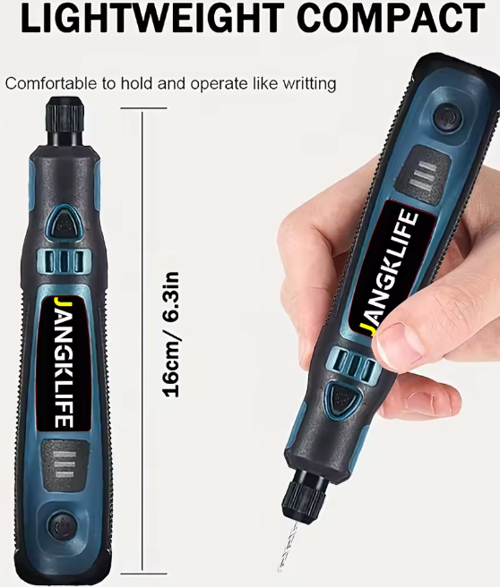 Photo of Cordless Rotary Tool Kit with case and accessories for woodworking, engraving, and DIY projects.