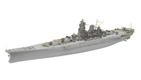 A grayscale 3D model rendering of a military battleship, shown from an elevated side angle against a solid white background.
