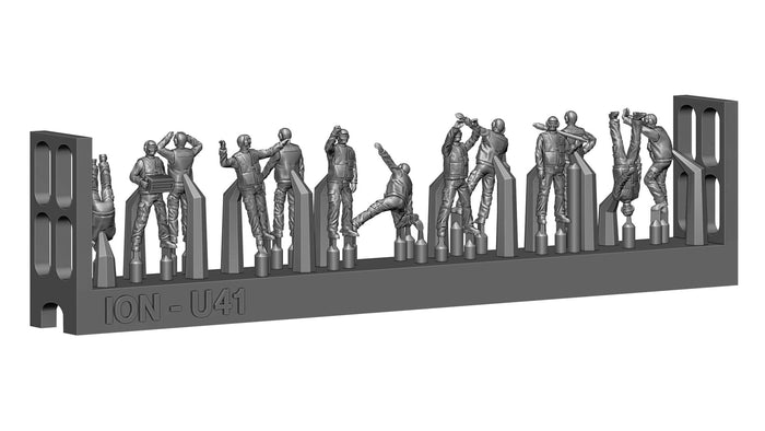 Photo of Modern US Navy Carrier Crew Set in 1:200 Scale by ION Models, featuring 72 unpainted detailed miniature figures in realistic carrier crew poses.
