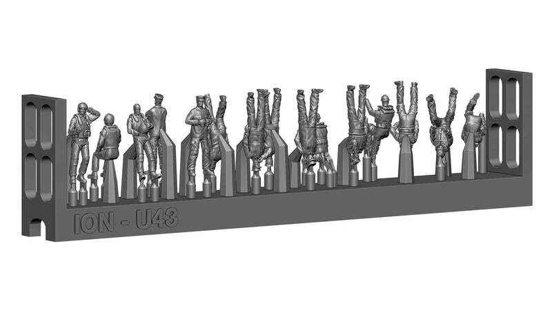 Photo of Modern US Navy Carrier Crew Set in 1:200 Scale by ION Models, featuring 72 unpainted detailed miniature figures in realistic carrier crew poses.