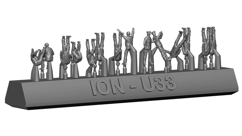 Photo of 1:350 scale Modern US Navy Crew Set (ION U350-003) showing 72 detailed resin figures in various naval poses