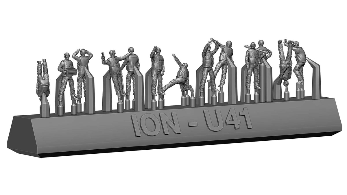 Photo of 1:350 scale Modern US Navy Carrier Crew Set by ION Models (U350-004) showing detailed resin figures in various flight deck roles.