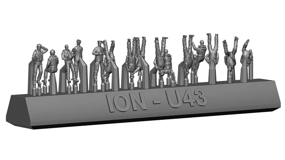 Photo of 1:350 scale Modern US Navy Carrier Crew Set by ION Models (U350-004) showing detailed resin figures in various flight deck roles.