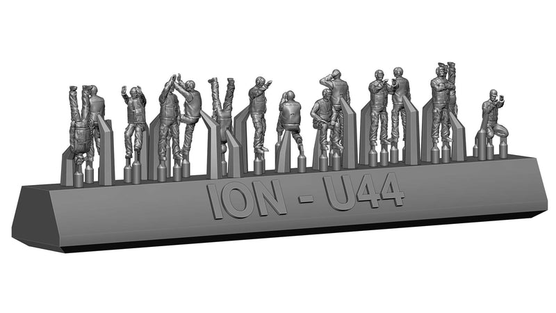 Photo of 1:350 scale Modern US Navy Carrier Crew Set by ION Models (U350-004) showing detailed resin figures in various flight deck roles.