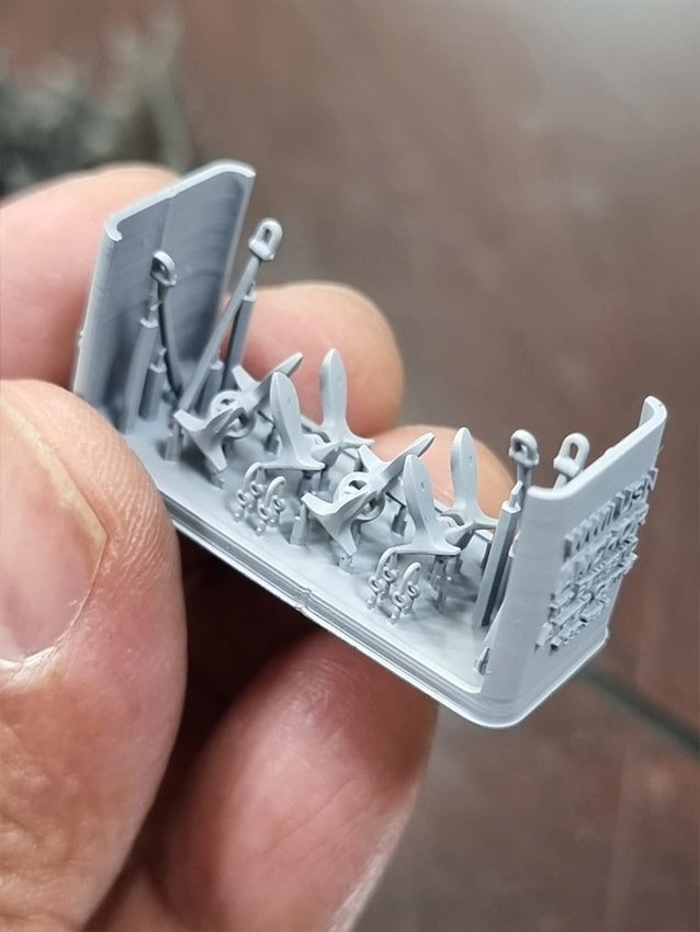 Photo of WWII US Navy 1/350 scale anchor set with chain by HS Model HSM-U350029S resin model parts