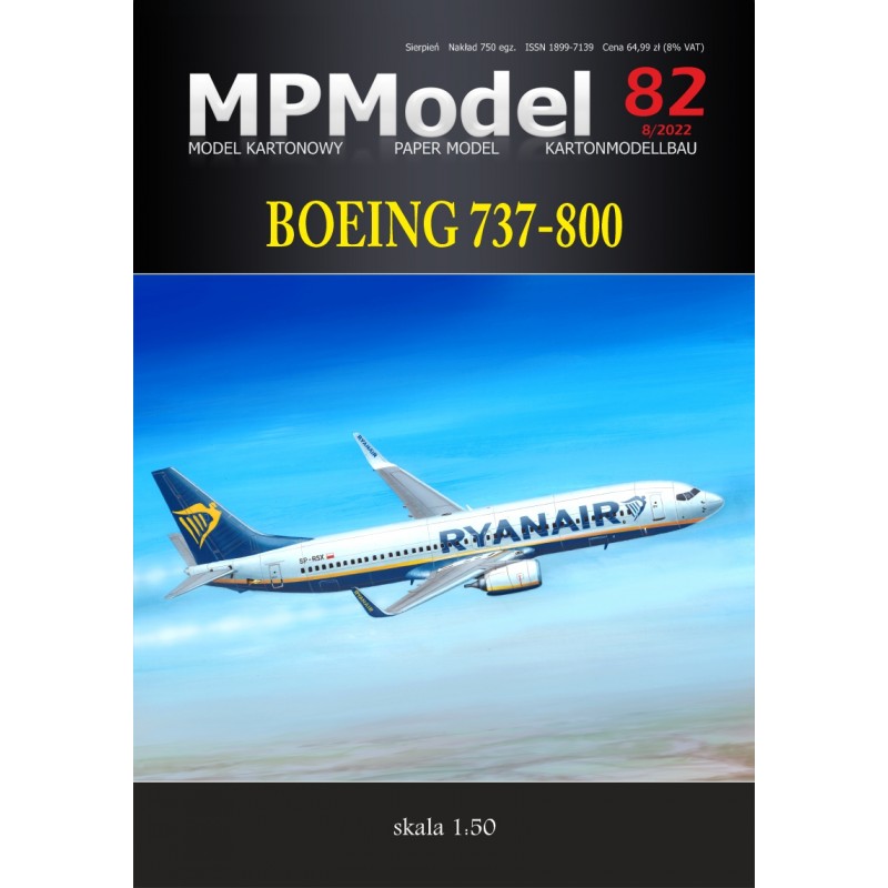 Photo of MPModel Boeing 737‑800 1:50 card model kit in Ryanair livery