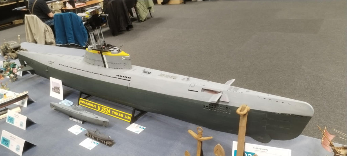 Photo of German U-Boat Type XXI U-2540 1/35 scale model submarine kit with RC conversion option and photo-etched details