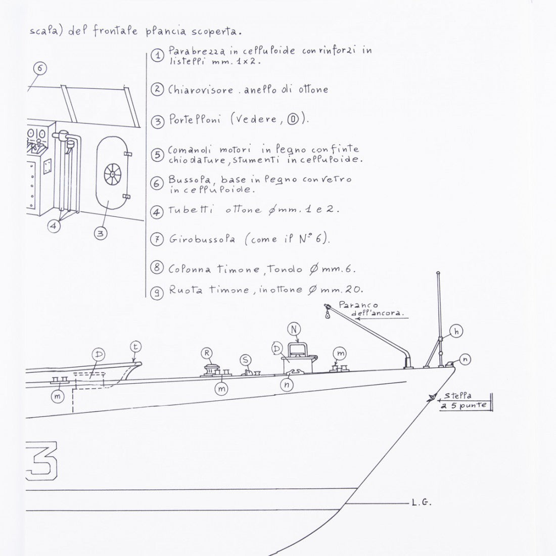 Photo of Amati Freccia Motor Gun Boat model plans B1062, scale 1:50, showing detailed ship blueprints and layout drawings.