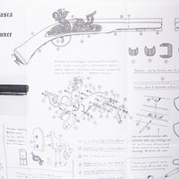 Photo of Amati B1210 Pocket Pistol Plan showing detailed drawings of a 17th-century Italian snaphaunce flintlock pistol