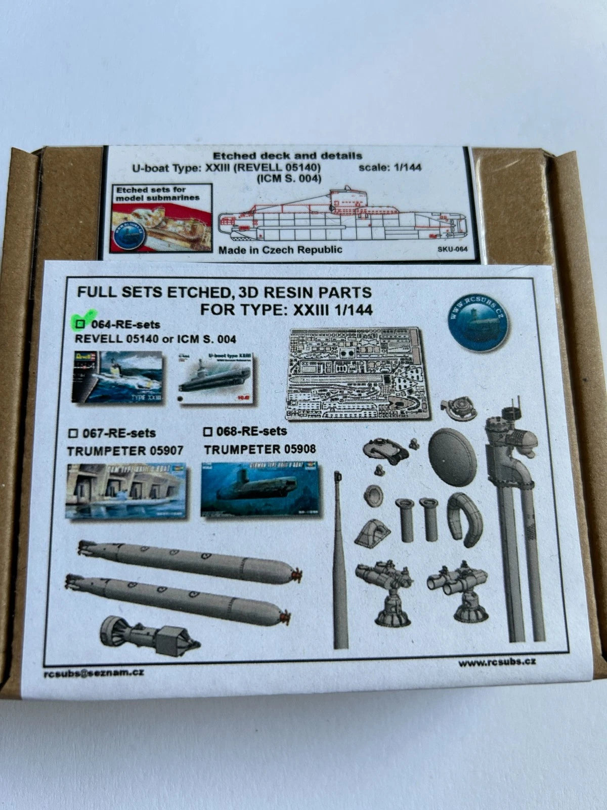 Photo of German U-Boat Type XXIII detail set 1:144 scale with photo-etched and 3D resin parts for Revell 05140 and ICM S.004