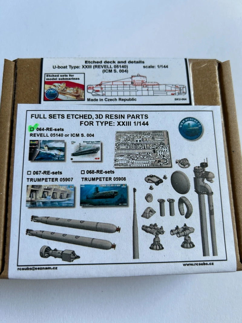 Photo of German U-Boat Type XXIII detail set 1:144 scale with photo-etched and 3D resin parts for Revell 05140 and ICM S.004