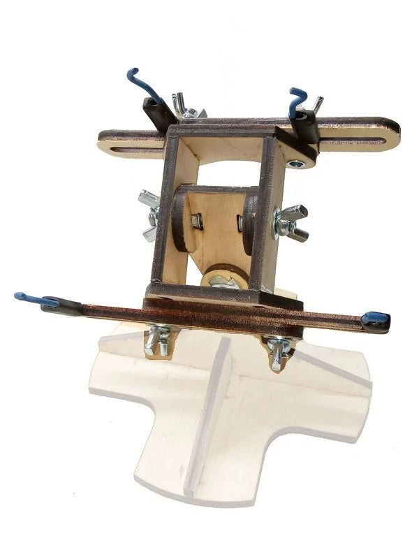 Photo of LMG BB-37 spring clamp module with four clips made from laser-cut plywood