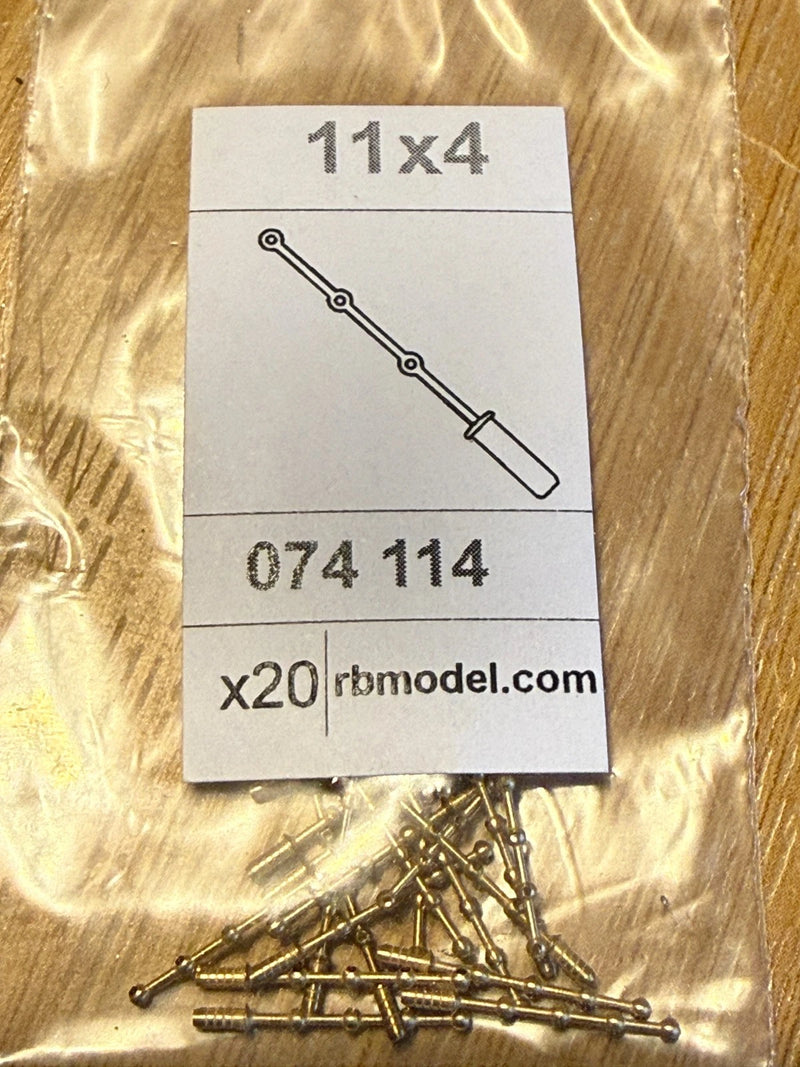 Photo of RB Model 074114 brass stanchions, precision-made model ship fittings, 11 mm with four holes, pack of 20 pieces.