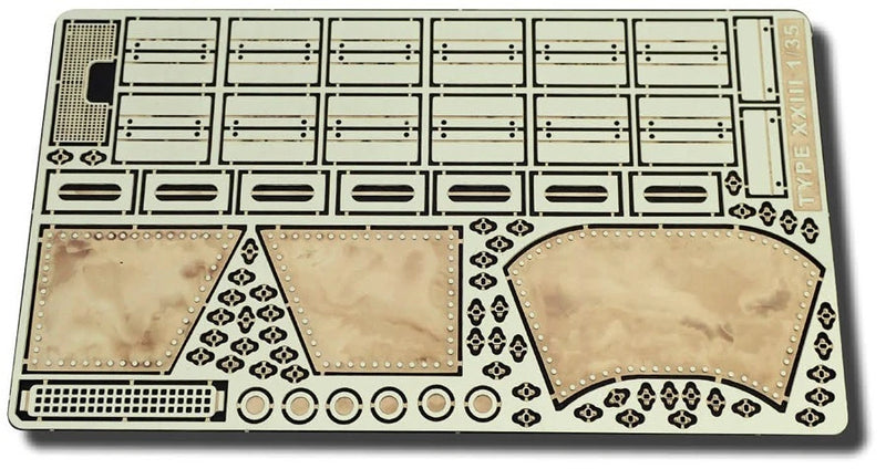Photo of German U-Boat Type XXIII detail set with photo-etched and 3D printed resin parts for Bronco 35104 scale 1:35 submarine model