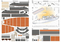 A model kit instruction sheet for the USS Koenigk, showing multiple layers of decals, strips, and assembly diagrams on a white background.