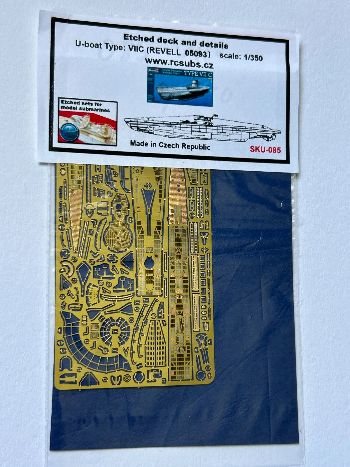 Photo of photo-etched brass detail set for German U-Boat Type VIIC in 1:350 scale, compatible with Revell 05093