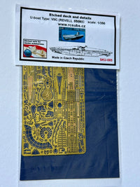 Photo of photo-etched brass detail set for German U-Boat Type VIIC in 1:350 scale, compatible with Revell 05093