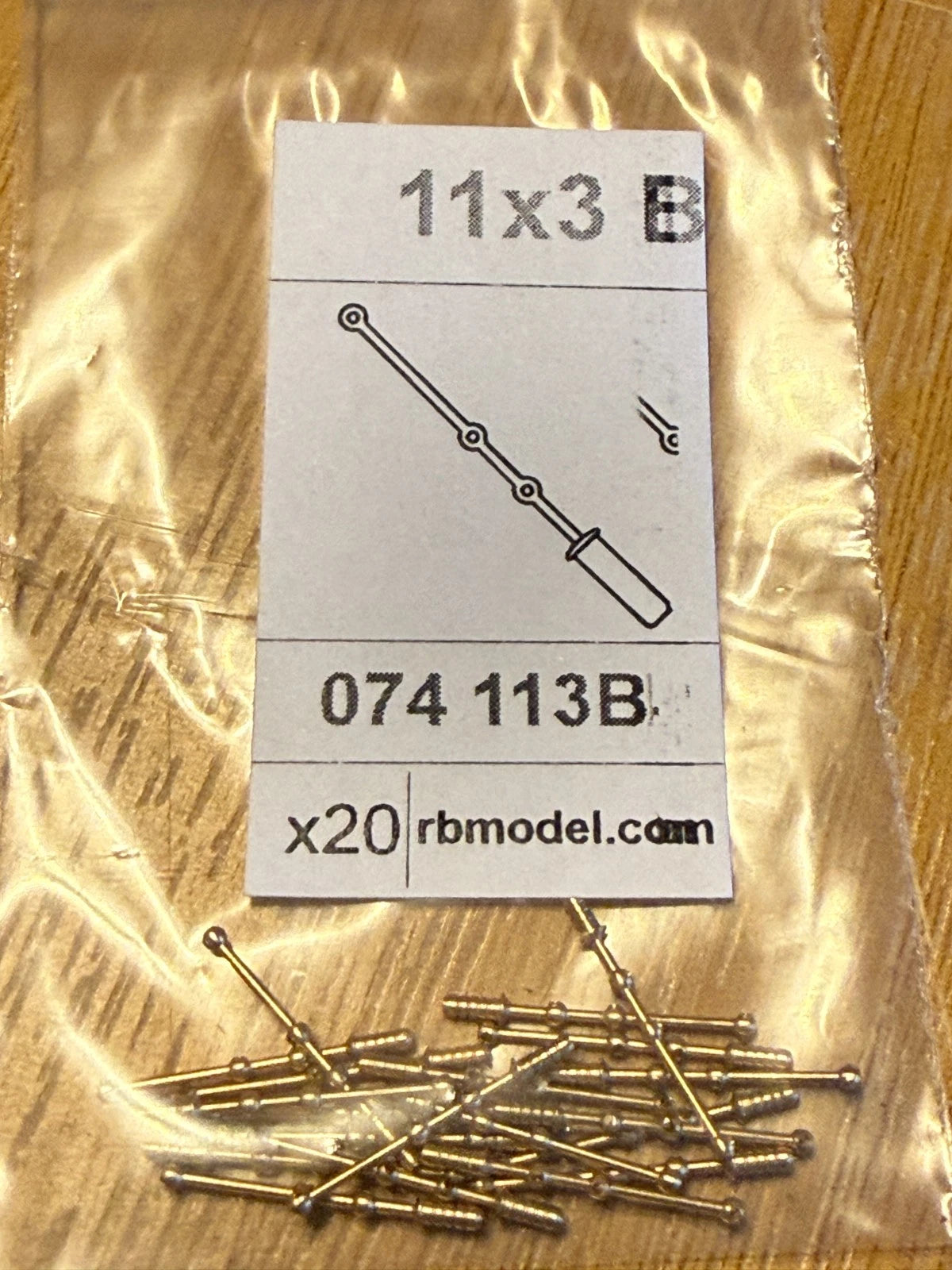 Photo of RB Model 074113B brass stanchions pack of 20, precision scale model parts for ship and miniature detailing.