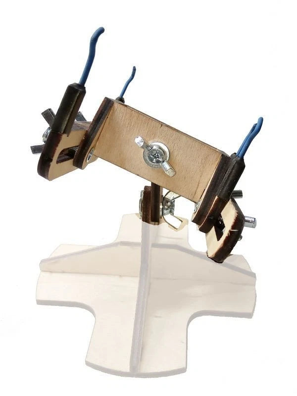 Photo of LMG BB-37 spring clamp module with four clips made from laser-cut plywood