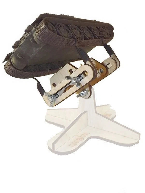 Photo of LMG BB-37 spring clamp module with four clips made from laser-cut plywood