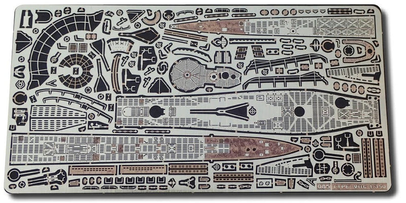 Photo of photo-etched brass detail set for German U-Boat Type VIIC in 1:350 scale, compatible with Revell 05093