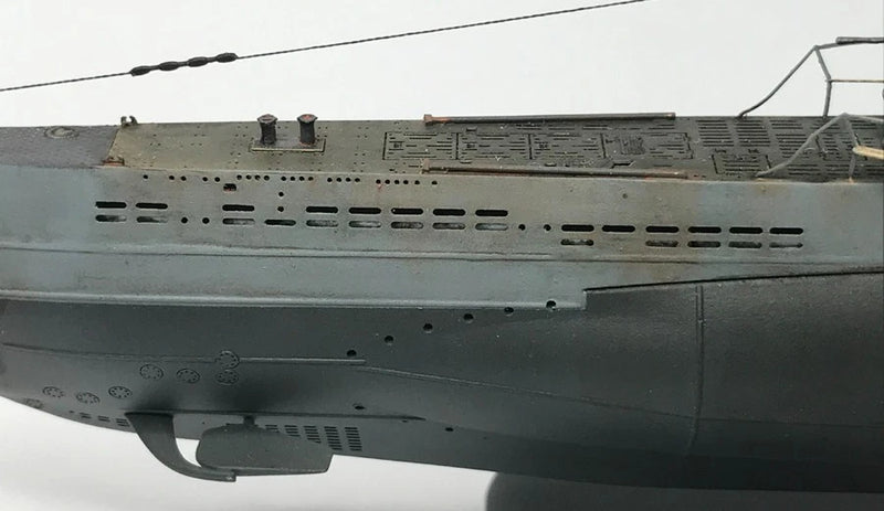 Photo of photo-etched brass upgrade parts for German U-Boat Type IIB model in 1:144 scale, compatible with Revell 05155 and ICM S.010 kits