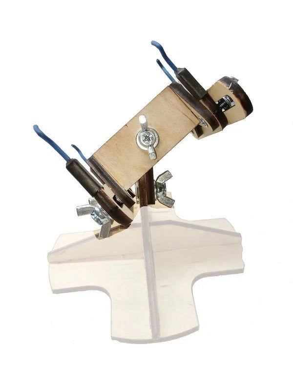 Photo of LMG BB-37 spring clamp module with four clips made from laser-cut plywood